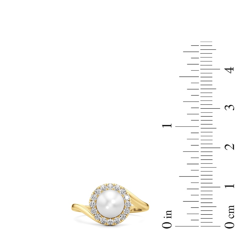 Main Image 4 of 7.0mm Freshwater Cultured Pearl and 1/3 CT. T.W. Lab-Grown Diamond Frame Bypass Shank Ring in 14K Gold
