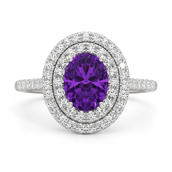 Oval Amethyst and 1/2 CT. T.w. Lab-Grown Diamond Double Frame Ring in 14K White Gold
