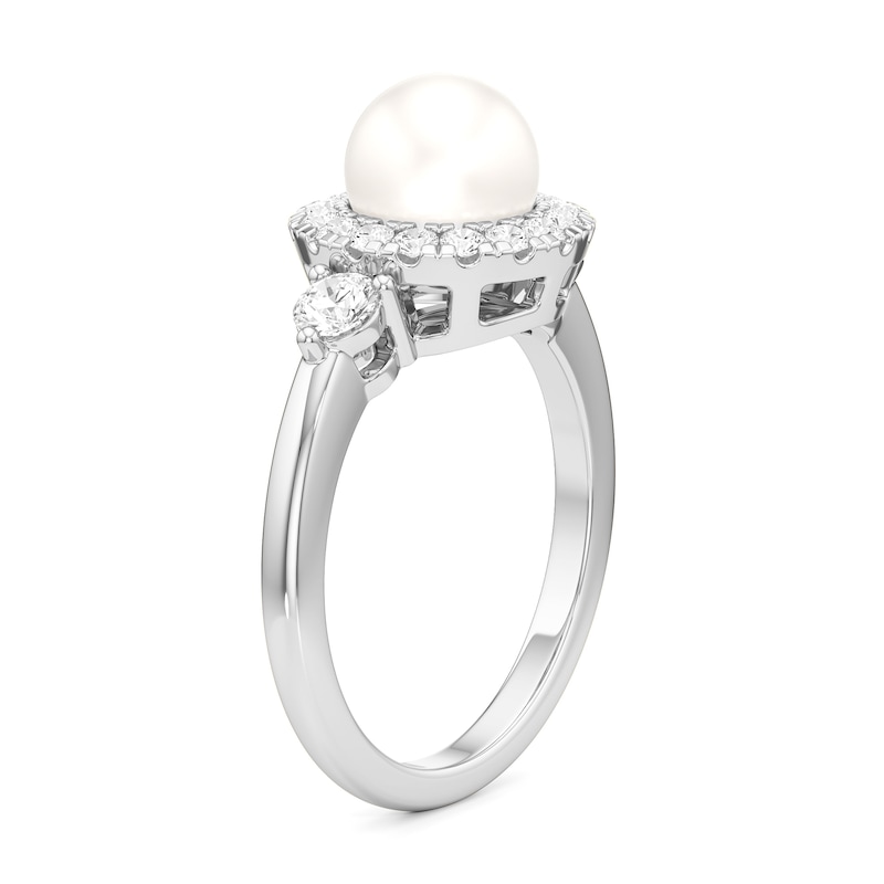 Main Image 2 of Pear-Shaped Swiss Blue Topaz and 1/2 CT. T.W. Lab-Grown Diamond Double Frame Ring in 14K White Gold