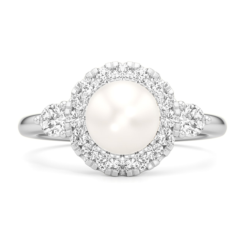 Main Image 3 of Pear-Shaped Swiss Blue Topaz and 1/2 CT. T.W. Lab-Grown Diamond Double Frame Ring in 14K White Gold