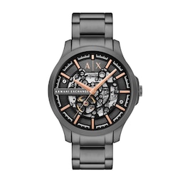 Men’s Armani Exchange  Gunmetal Grey IP Automatic Watch with Black Skeleton Dial (Model: AX2458)