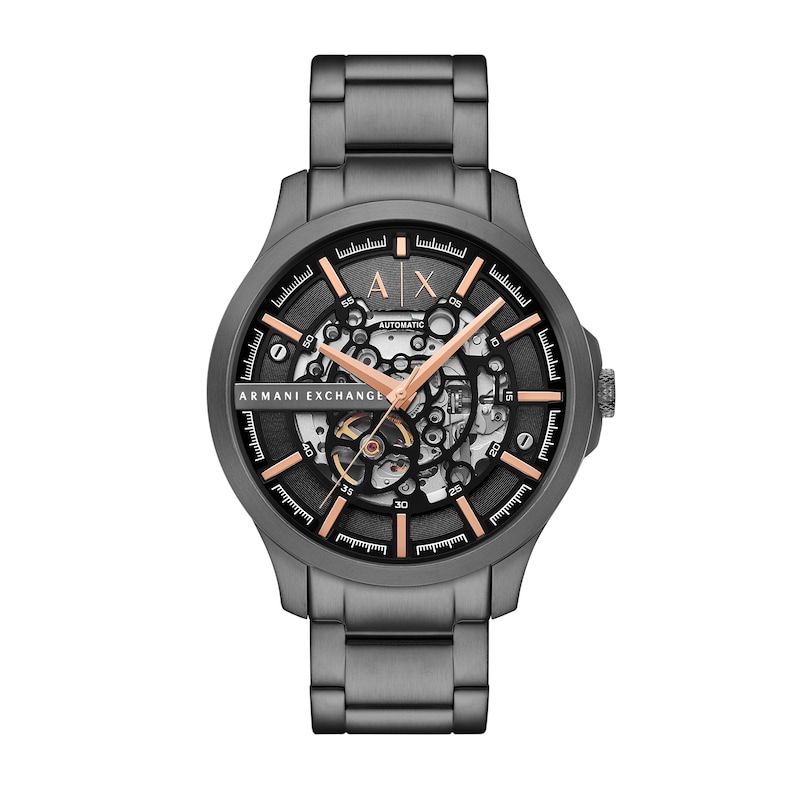 Main Image 1 of Men’s Armani Exchange Hampton Gunmetal Grey IP Automatic Watch with Black Skeleton Dial (Model: AX2458)