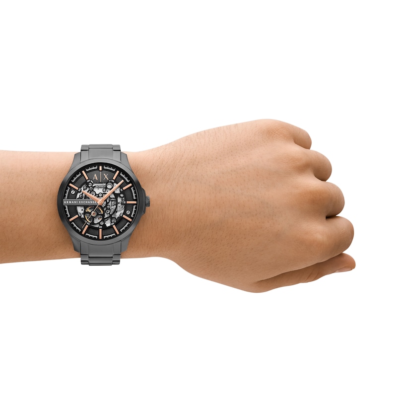 Main Image 5 of Men’s Armani Exchange Hampton Gunmetal Grey IP Automatic Watch with Black Skeleton Dial (Model: AX2458)