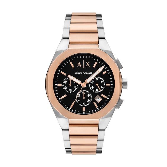 Menâs Armani Exchange Two-Tone IP Chronograph Watch with Black Dial (Model: Ax4181)