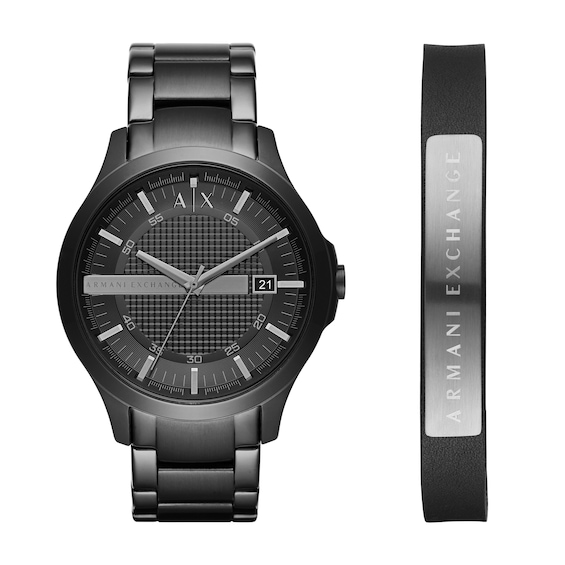 Menâs Armani Exchange Hampton Black IP Watch with Black Dial and Bracelet Box Set (Model: Ax7101)