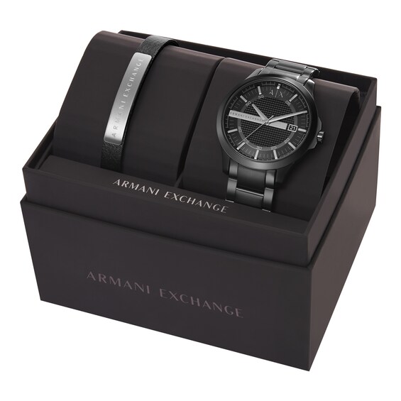 Menâs Armani Exchange Hampton Black IP Watch with Black Dial and Bracelet Box Set (Model: Ax7101)