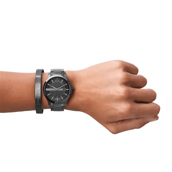 Menâs Armani Exchange Hampton Black IP Watch with Black Dial and Bracelet Box Set (Model: Ax7101)