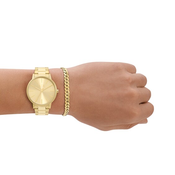Menâs Armani Exchange Gold-Tone IP Watch with Gold-Tone Dial and Chain Bracelet Box Set (Model: Ax7144Set)