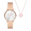 Thumbnail Image 1 of Ladies’ Armani Exchange Lola Rose-Tone IP Watch with White Dial and Heart Pendant Box Set (Model: AX7145SET)