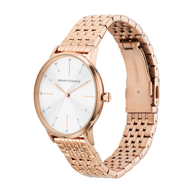 Main Image 6 of Ladies’ Armani Exchange Lola Rose-Tone IP Watch with White Dial and Heart Pendant Box Set (Model: AX7145SET)