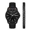Thumbnail Image 1 of Men’s Armani Exchange  Black IP Leather Strap Watch and Chain Bracelet Box Set (Model: AX7147SET)
