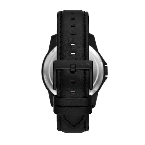 Menâs Armani Exchange Black IP Leather Strap Watch and Chain Bracelet Box Set (Model: Ax7147Set)