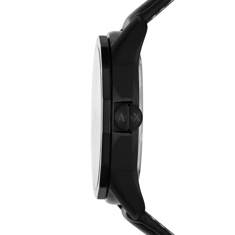 Main Image 3 of Men’s Armani Exchange  Black IP Leather Strap Watch and Chain Bracelet Box Set (Model: AX7147SET)