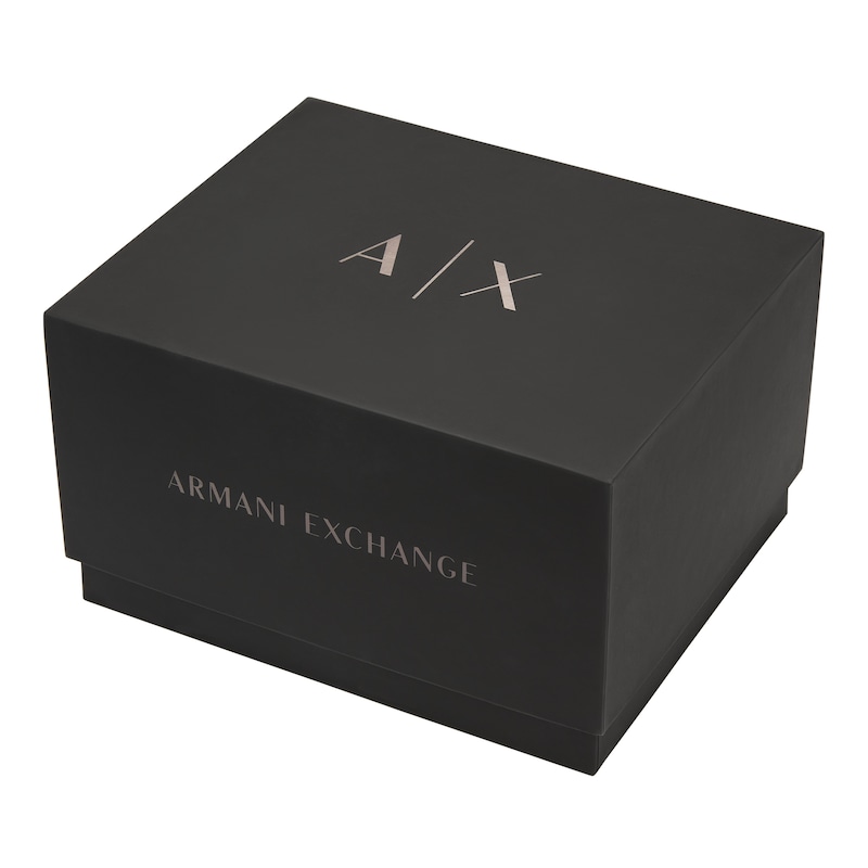 Main Image 4 of Men’s Armani Exchange  Black IP Leather Strap Watch and Chain Bracelet Box Set (Model: AX7147SET)