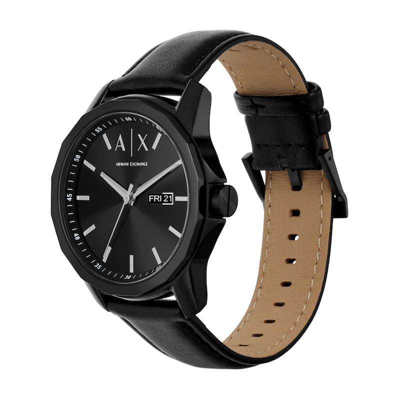 Main Image 6 of Men’s Armani Exchange  Black IP Leather Strap Watch and Chain Bracelet Box Set (Model: AX7147SET)