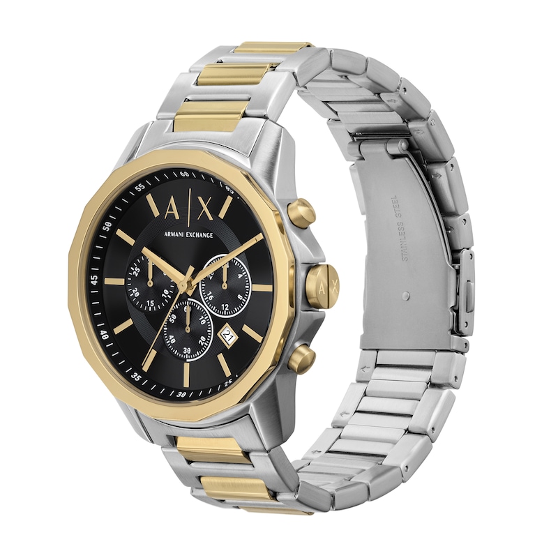 Main Image 5 of Men’s Armani Exchange Banks Two-Tone IP Chronograph Watch with Black Dial and Chain Bracelet Box Set (Model: AX7148SET)