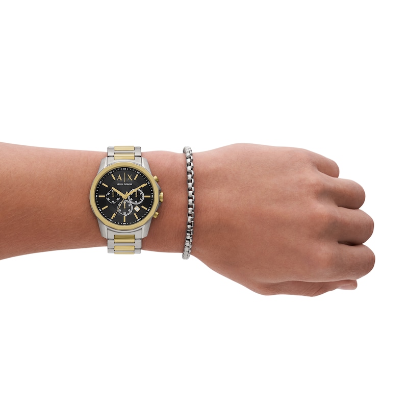 Main Image 6 of Men’s Armani Exchange Banks Two-Tone IP Chronograph Watch with Black Dial and Chain Bracelet Box Set (Model: AX7148SET)