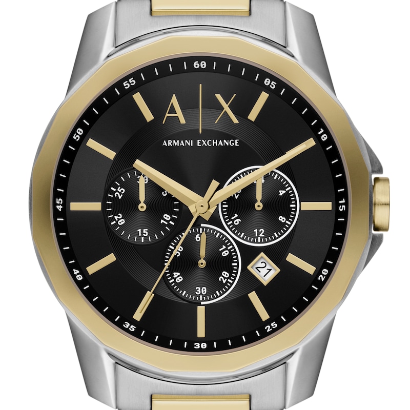 Main Image 7 of Men’s Armani Exchange Banks Two-Tone IP Chronograph Watch with Black Dial and Chain Bracelet Box Set (Model: AX7148SET)
