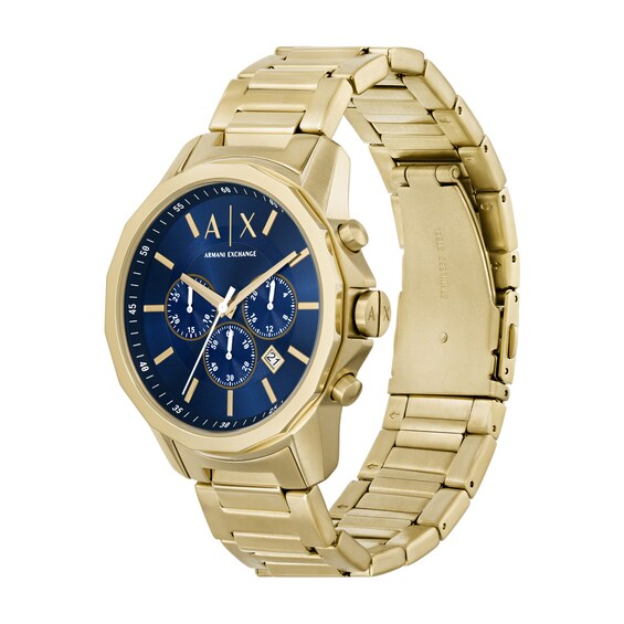 Menâs Armani Exchange Gold-Tone IP Chronograph Watch with Blue Dial and Chain Bracelet Box Set (Model: Ax7151Set)