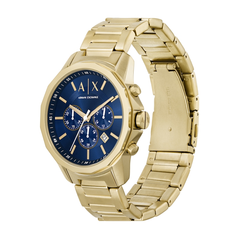 Main Image 5 of Men’s Armani Exchange Banks Gold-Tone IP Chronograph Watch with Blue Dial and Chain Bracelet Box Set (Model: AX7151SET)