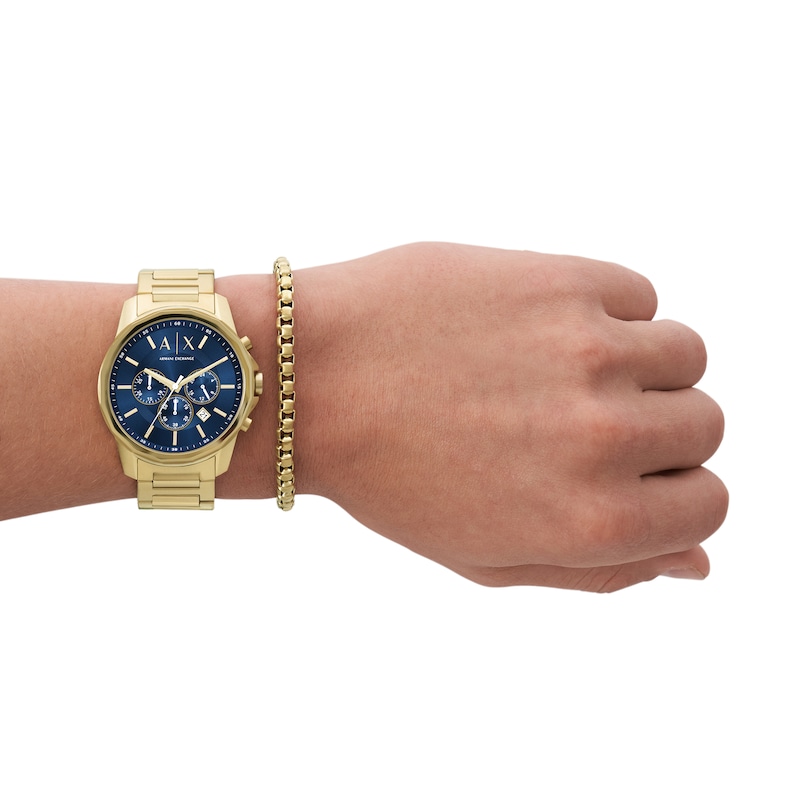 Main Image 6 of Men’s Armani Exchange Banks Gold-Tone IP Chronograph Watch with Blue Dial and Chain Bracelet Box Set (Model: AX7151SET)
