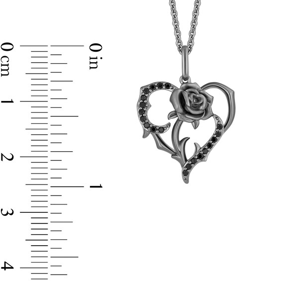 Enchanted Disney Villains Maleficent 1/6 CT. T.w. Black Diamond Heart Rose Vine Pendant in Black Sterling Silver - 19â