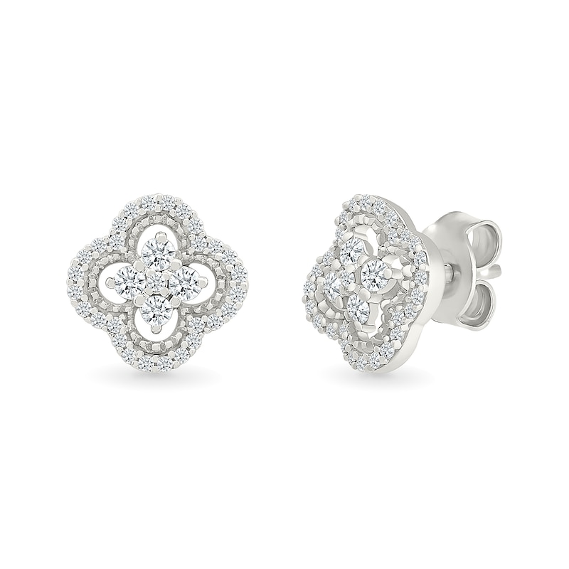 Main Image 1 of 1/3 CT. T.W. Certified Lab-Grown Diamond Vintage-Style Clover Stud Earrings in Sterling Silver (I/SI2)