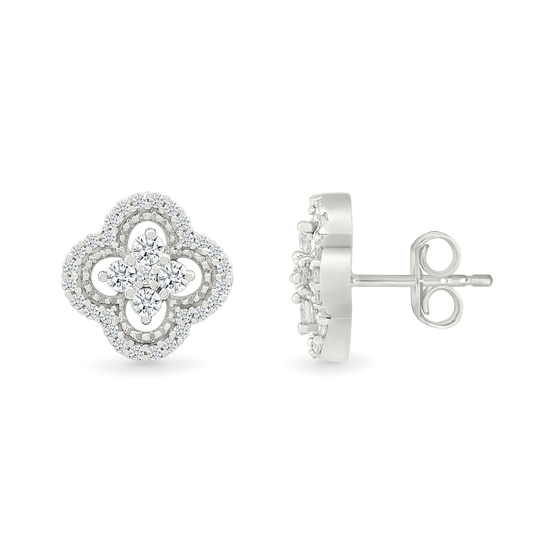 Main Image 2 of 1/3 CT. T.W. Certified Lab-Grown Diamond Vintage-Style Clover Stud Earrings in Sterling Silver (I/SI2)