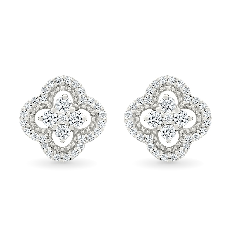 Main Image 4 of 1/3 CT. T.W. Certified Lab-Grown Diamond Vintage-Style Clover Stud Earrings in Sterling Silver (I/SI2)