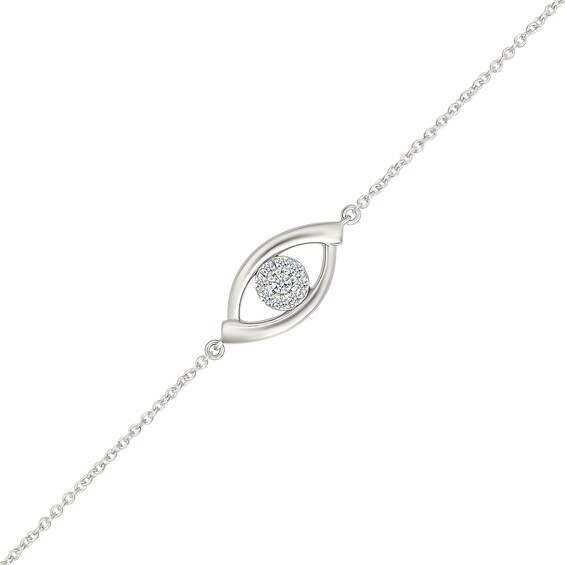 1/10 CT. T.w. Multi-Diamond Evil Eye Bracelet in Sterling Silver - 7.5"