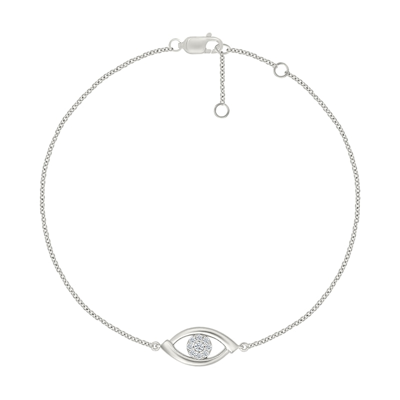 Main Image 2 of 1/10 CT. T.W. Multi-Diamond Evil Eye Bracelet in Sterling Silver - 7.5"