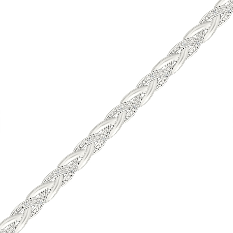 Main Image 1 of 1/10 CT. T.W. Diamond Braided Link Bracelet in Sterling Silver - 7.25"