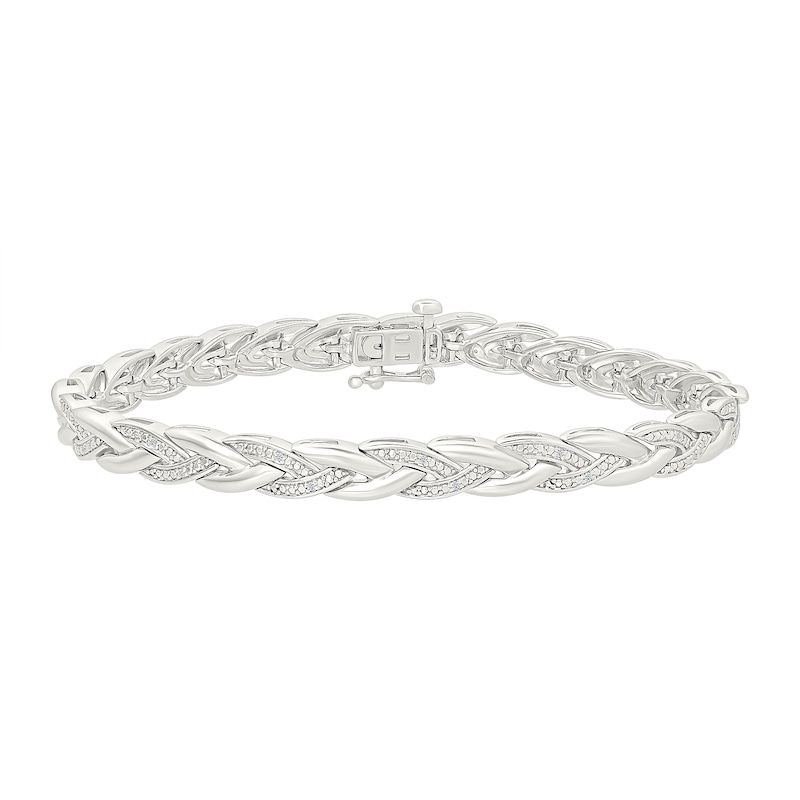 Main Image 3 of 1/10 CT. T.W. Diamond Braided Link Bracelet in Sterling Silver - 7.25"