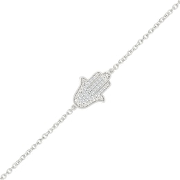 1/10 CT. T.W. Diamond Hamsa Bracelet in Sterling Silver - 7.5"