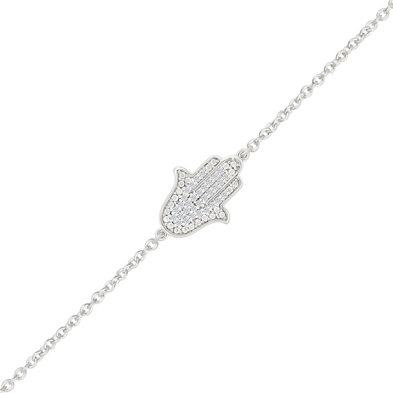 1/10 CT. T.w. Diamond Hamsa Bracelet in Sterling Silver - 7.5"