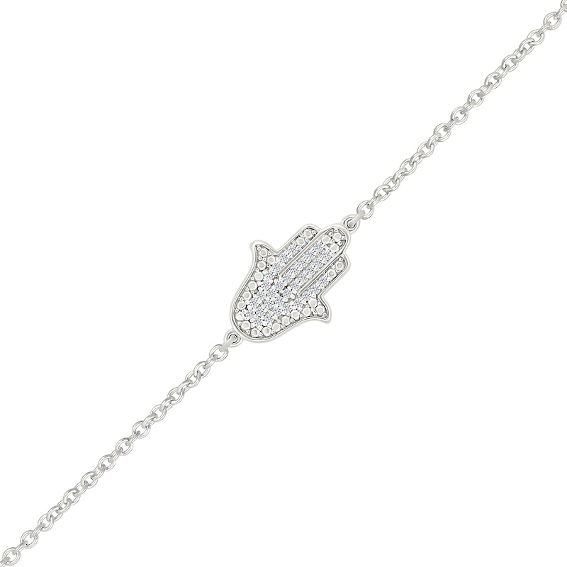 Main Image 1 of 1/10 CT. T.W. Diamond Hamsa Bracelet in Sterling Silver - 7.5"