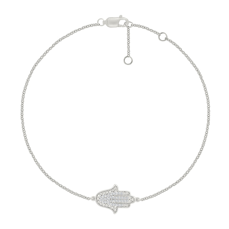 Main Image 2 of 1/10 CT. T.W. Diamond Hamsa Bracelet in Sterling Silver - 7.5"