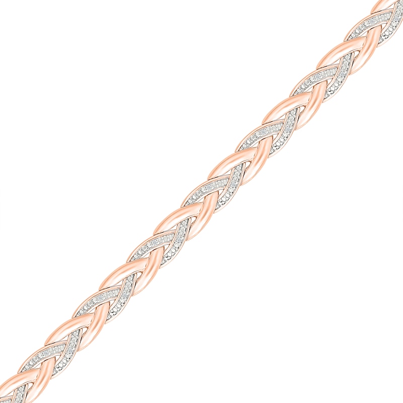 Main Image 1 of 1/10 CT. T.W. Diamond Braided Link Bracelet in Sterling Silver with 10K Rose Gold Plate - 7.25&quot;