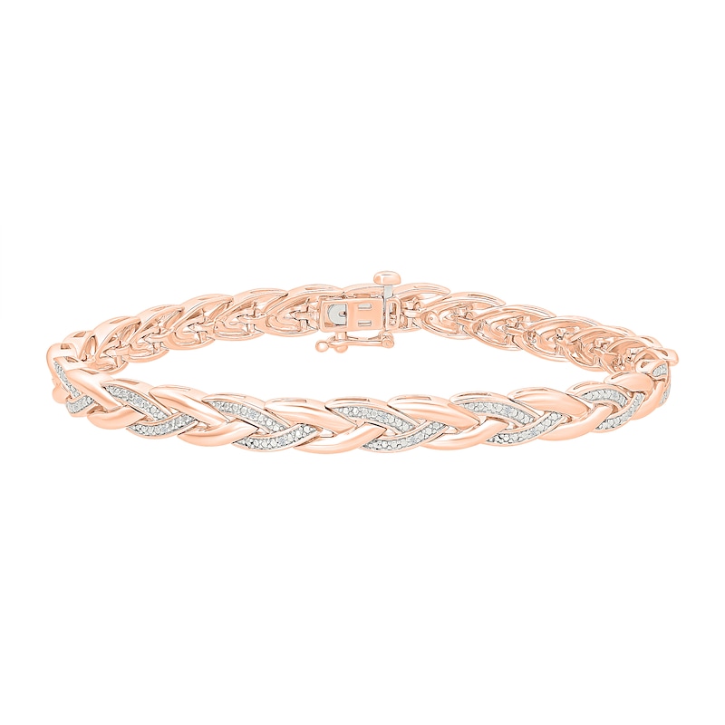 Main Image 3 of 1/10 CT. T.W. Diamond Braided Link Bracelet in Sterling Silver with 10K Rose Gold Plate - 7.25&quot;