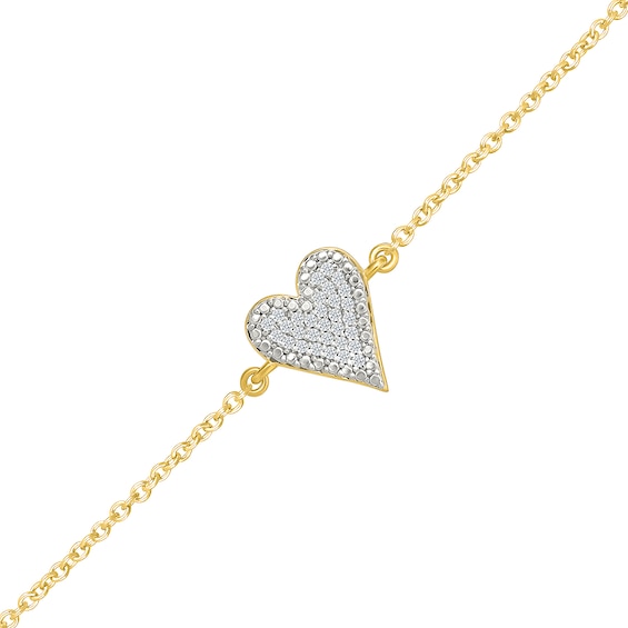 1/10 CT. T.w. Multi-Diamond Heart Bracelet in Sterling Silver with 10K Gold Plate - 7.5"