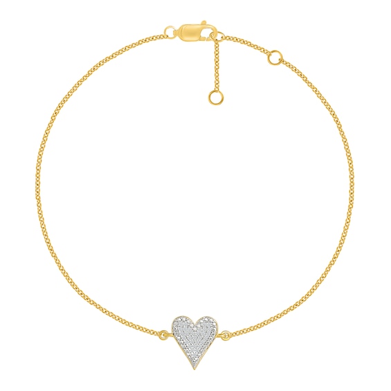 1/10 CT. T.w. Multi-Diamond Heart Bracelet in Sterling Silver with 10K Gold Plate - 7.5"