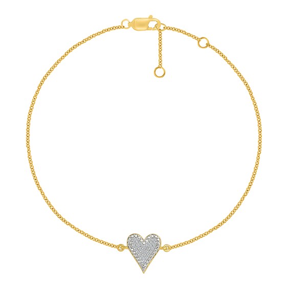 1/10 CT. T.w. Multi-Diamond Heart Bracelet in Sterling Silver with 10K Gold Plate - 7.5"