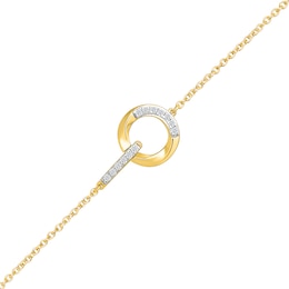 1/10 CT. T.W. Diamond Interlocking Circle Bracelet in Sterling Silver with 10K Gold Plate - 7.5&quot;