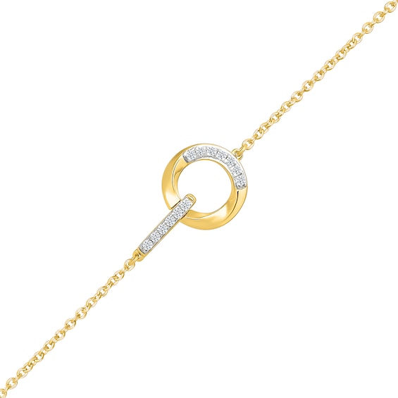 1/10 CT. T.w. Diamond Interlocking Circle Bracelet in Sterling Silver with 10K Gold Plate - 7.5"