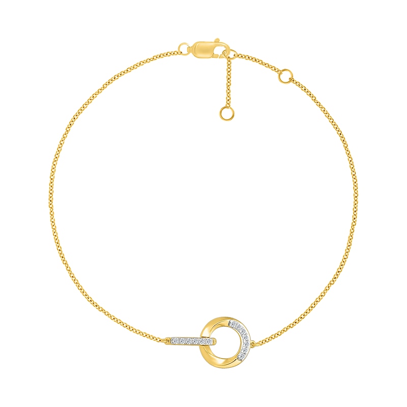 Main Image 2 of 1/10 CT. T.W. Diamond Interlocking Circle Bracelet in Sterling Silver with 10K Gold Plate - 7.5&quot;