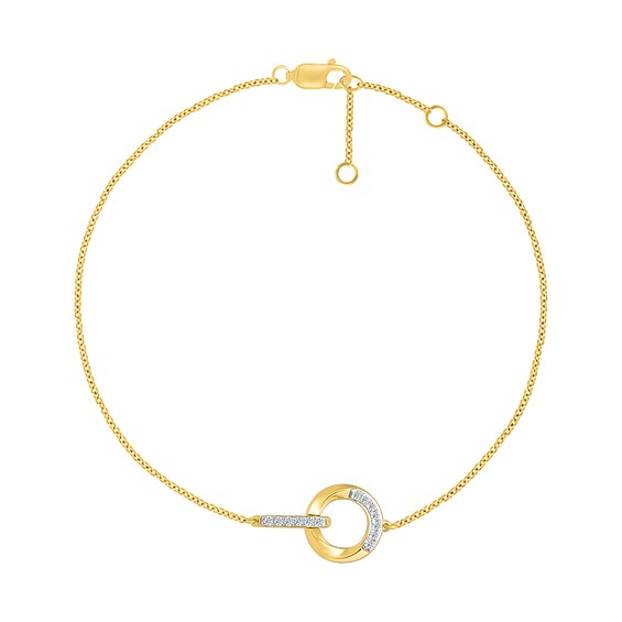 1/10 CT. T.w. Diamond Interlocking Circle Bracelet in Sterling Silver with 10K Gold Plate - 7.5"