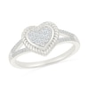 Thumbnail Image 1 of 1/6 CT. T.W. Heart-Shaped Multi-Diamond Rope-Textured Frame Split Shank Ring in Sterling Silver
