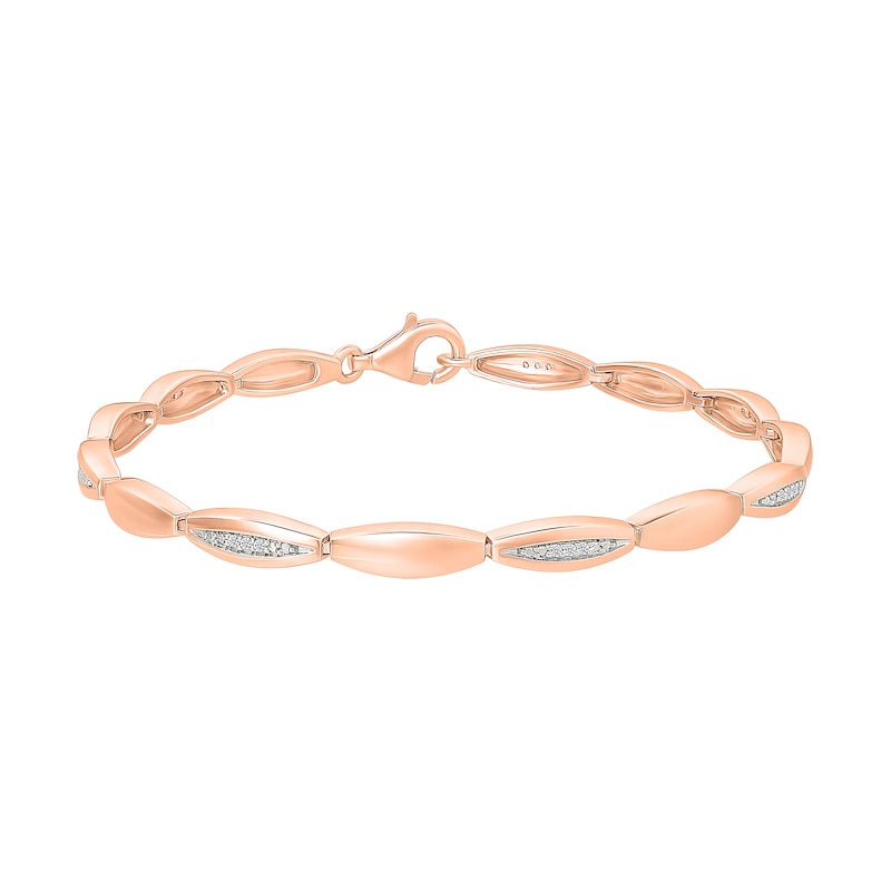 Main Image 2 of 1/10 CT. T.W. Diamond Oval Link Bracelet in Sterling Silver with 10K Rose Gold Plate - 7.5"