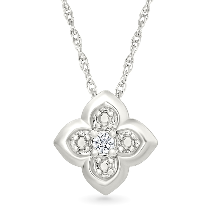 Main Image 1 of Certified Lab-Grown Diamond Accent Solitaire Clover Pendant in Sterling Silver (I/SI2)