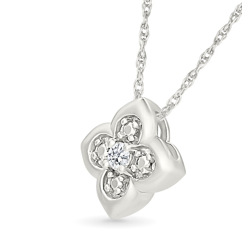 Main Image 2 of Certified Lab-Grown Diamond Accent Solitaire Clover Pendant in Sterling Silver (I/SI2)